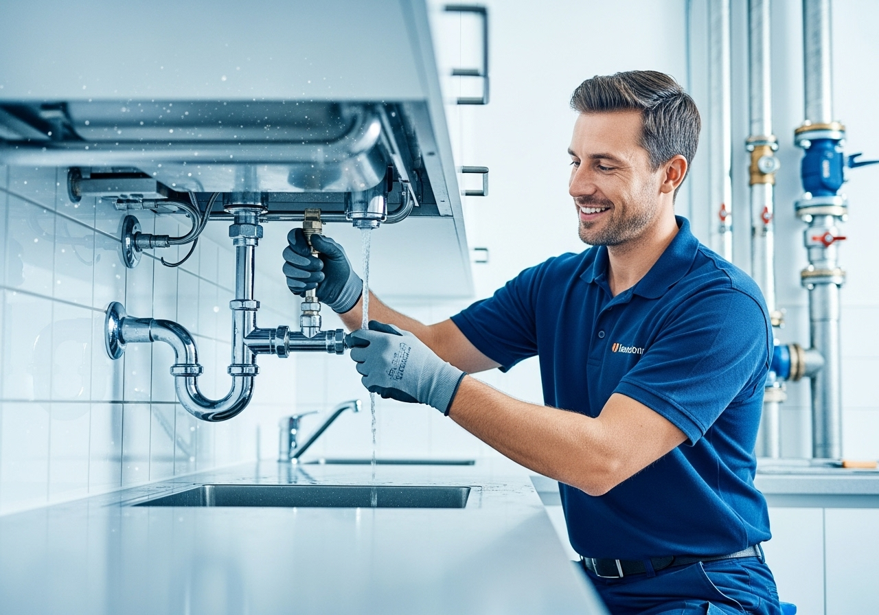 Professional plumber working